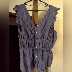 Large Old Navy Indigo Ruffle Peplum Blouse with buttons